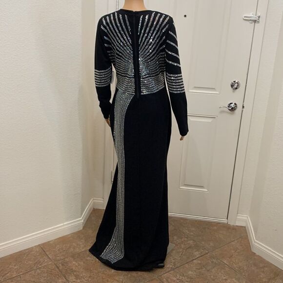 Windsor Size Medium Scoop Neck Black Diamond Studded Maxi Side Slit Dress New - Picture 8 of 15